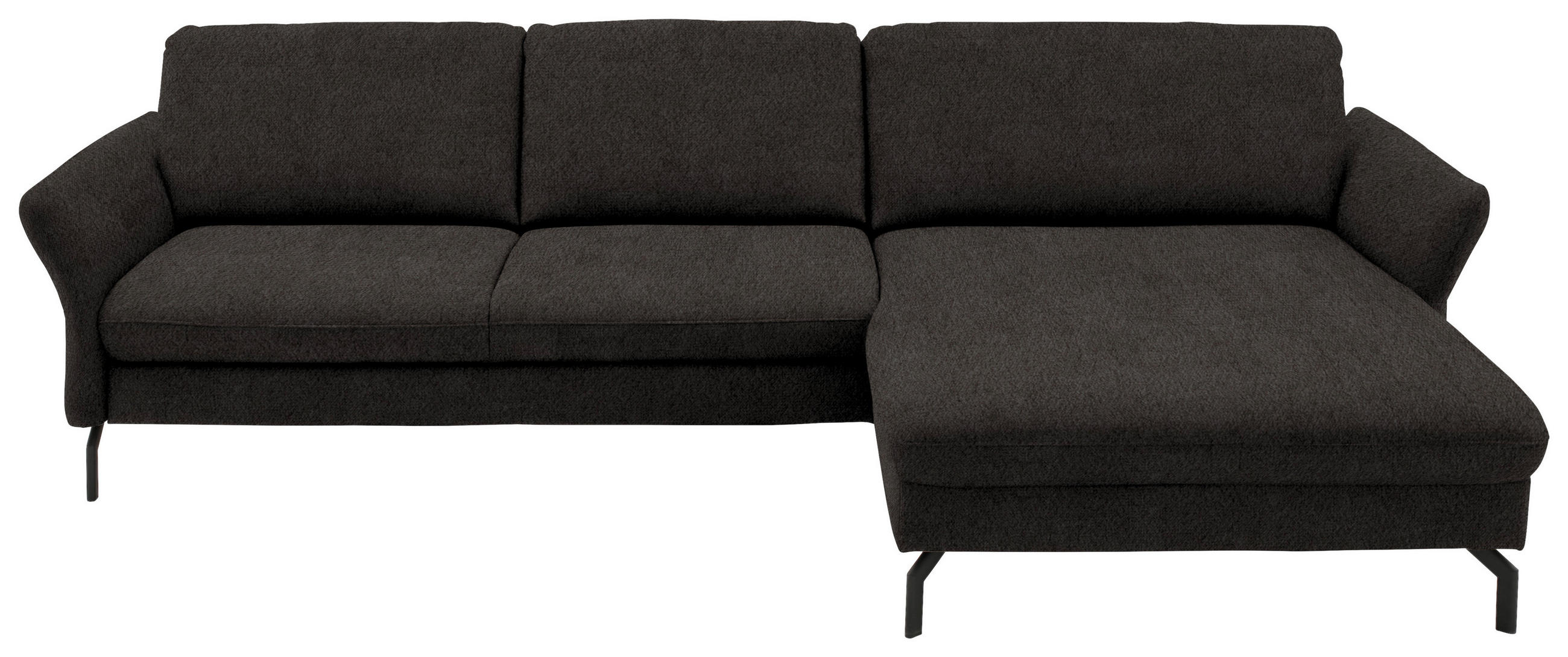 ECKSOFA in Velours Dunkelbraun  - Dunkelbraun/Schwarz, Design, Textil/Metall (306/179cm) - Beldomo System