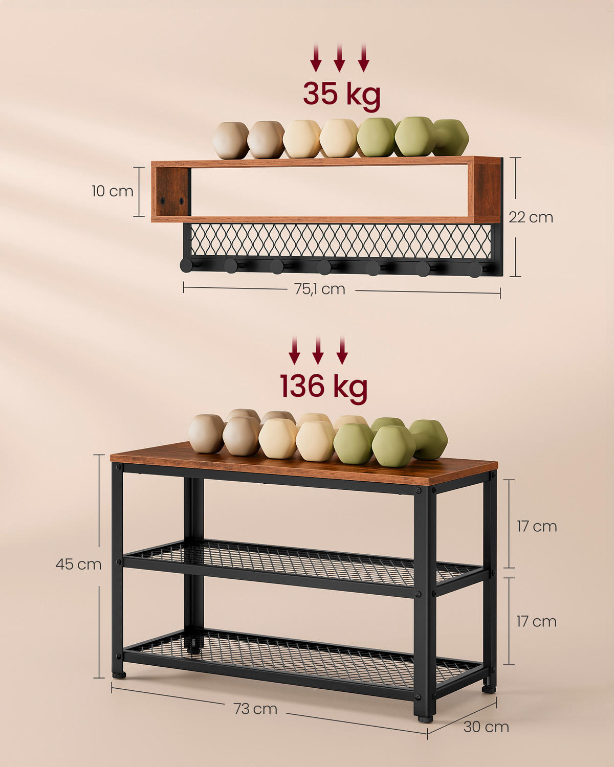 GARDEROBE 2-teilig  in 73/45,5/30 cm  - Dunkelbraun/Schwarz, Trend, Holzwerkstoff/Metall (73/45,5/30cm) - MID.YOU