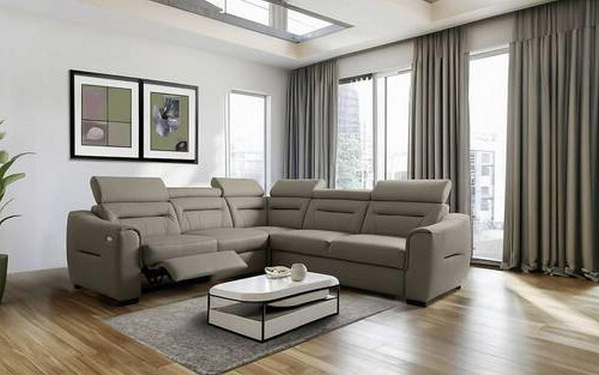 ECKSOFA Schlammfarben Echtleder Lederlook Schlaffunktion, Rücken echt, Relaxfunktion, Kopfteilverstellung  - Wengefarben/Schlammfarben, Design, Leder/Holz (260/260cm) - Celina Home