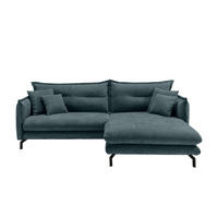 ECKSOFA in Velours Blau  - Blau/Schwarz, Design, Textil/Metall (255/180cm) - Livetastic