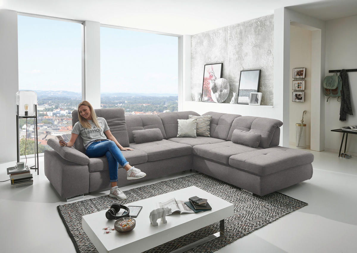 ECKSOFA  in Mikrofaser Hellgrau  312/260 cm  - Chromfarben/Hellgrau, Design, Textil/Metall (312/260cm) - Beldomo Style