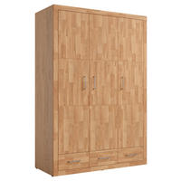 DREHTÜRENSCHRANK Eiche massiv Eichefarben 3 Tür(en)  - Eichefarben/Silberfarben, Natur, Holz/Holzwerkstoff (145/212/60cm) - Linea Natura