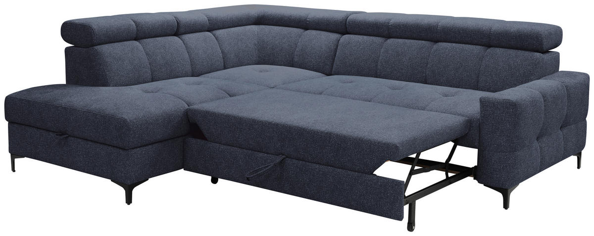 ECKSOFA in Struktur Dunkelblau  - Schwarz/Dunkelblau, Modern, Textil/Metall (212/254cm) - Carryhome