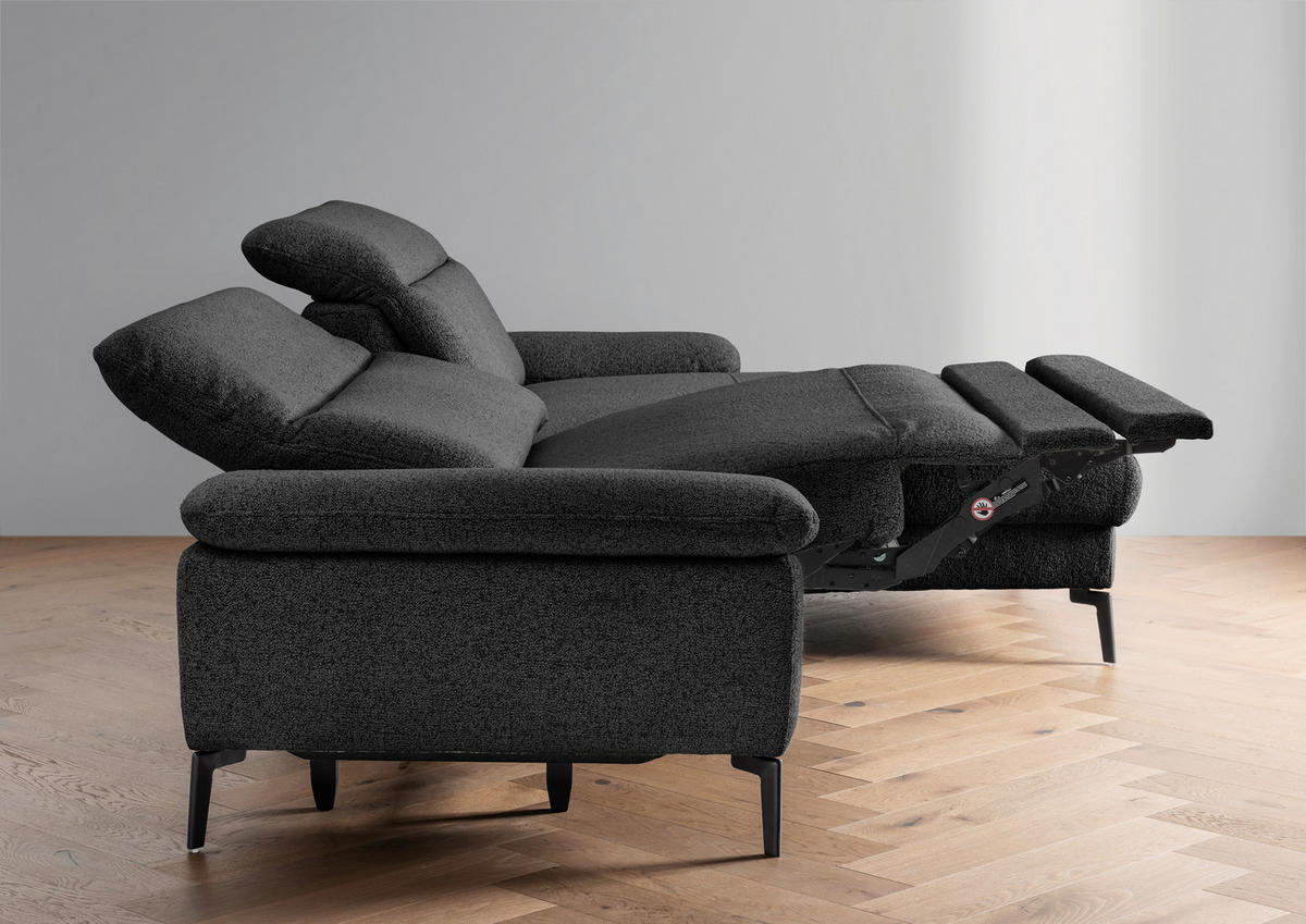ECKSOFA CANCELLI Schwarz Struktur Zierkissen, Relaxfunktion  - Schwarz, KONVENTIONELL, Textil/Metall (300/178cm) - Livetastic
