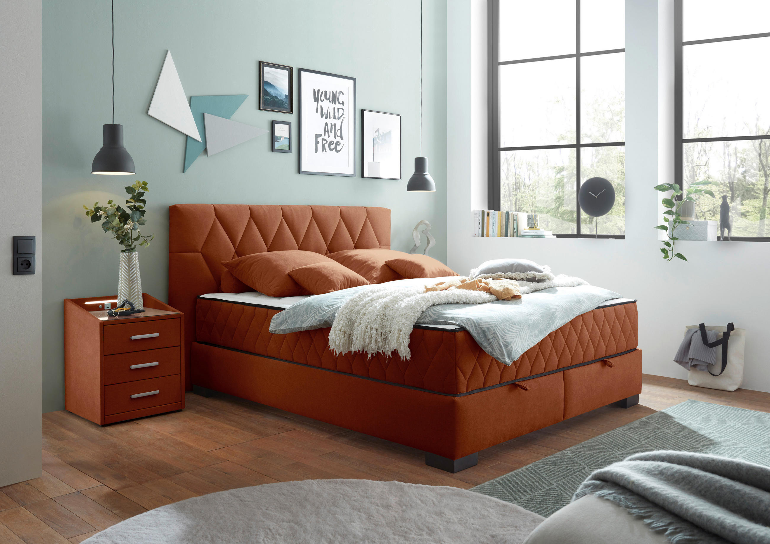 BOXBETT 160/200 cm  in Cognac  - Cognac/Schwarz, MODERN, Holzwerkstoff/Kunststoff (160/200cm) - MID.YOU