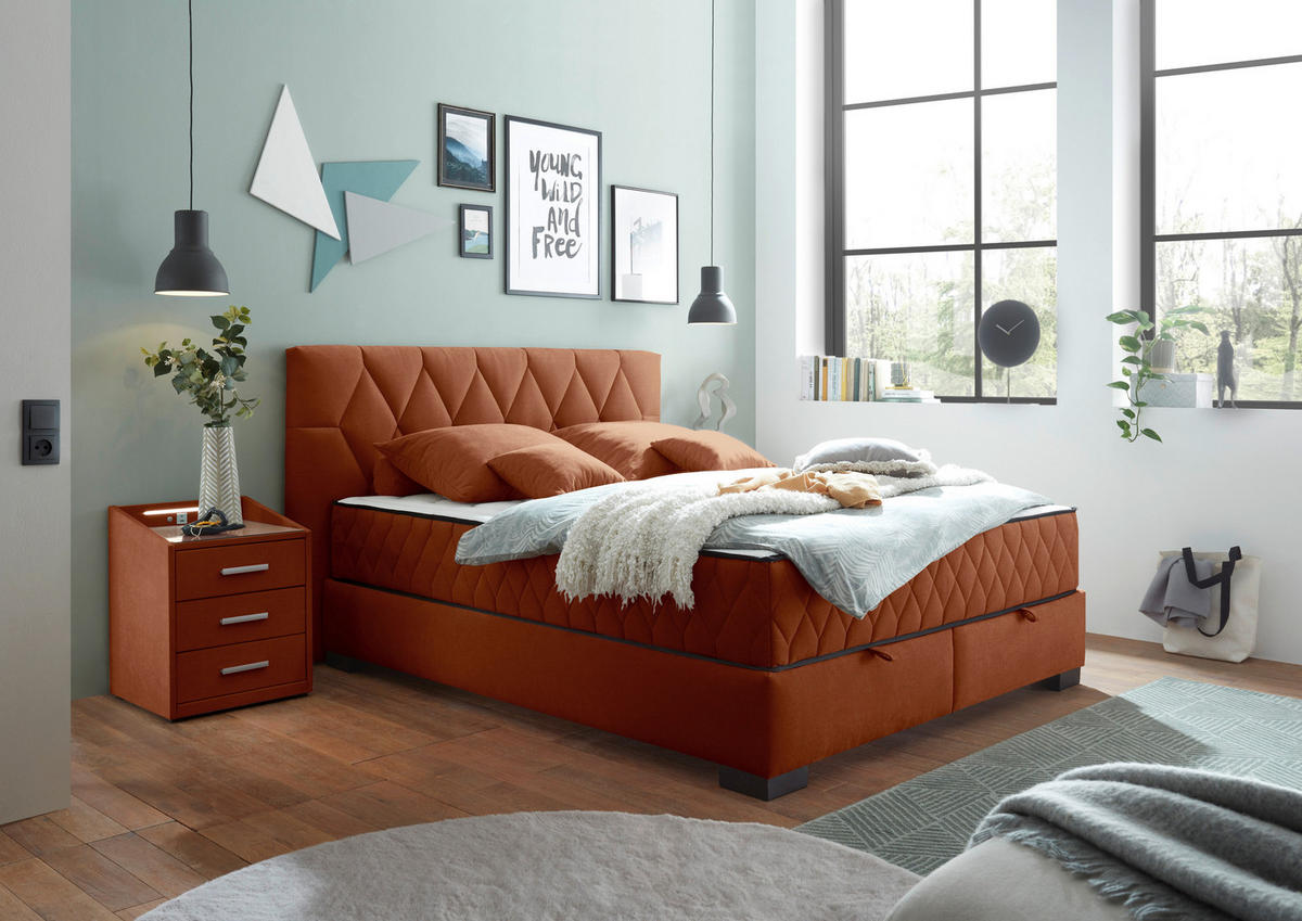 BOXBETT 160/200 cm  in Cognac  - Cognac/Schwarz, Modern, Holzwerkstoff/Kunststoff (160/200cm) - MID.YOU