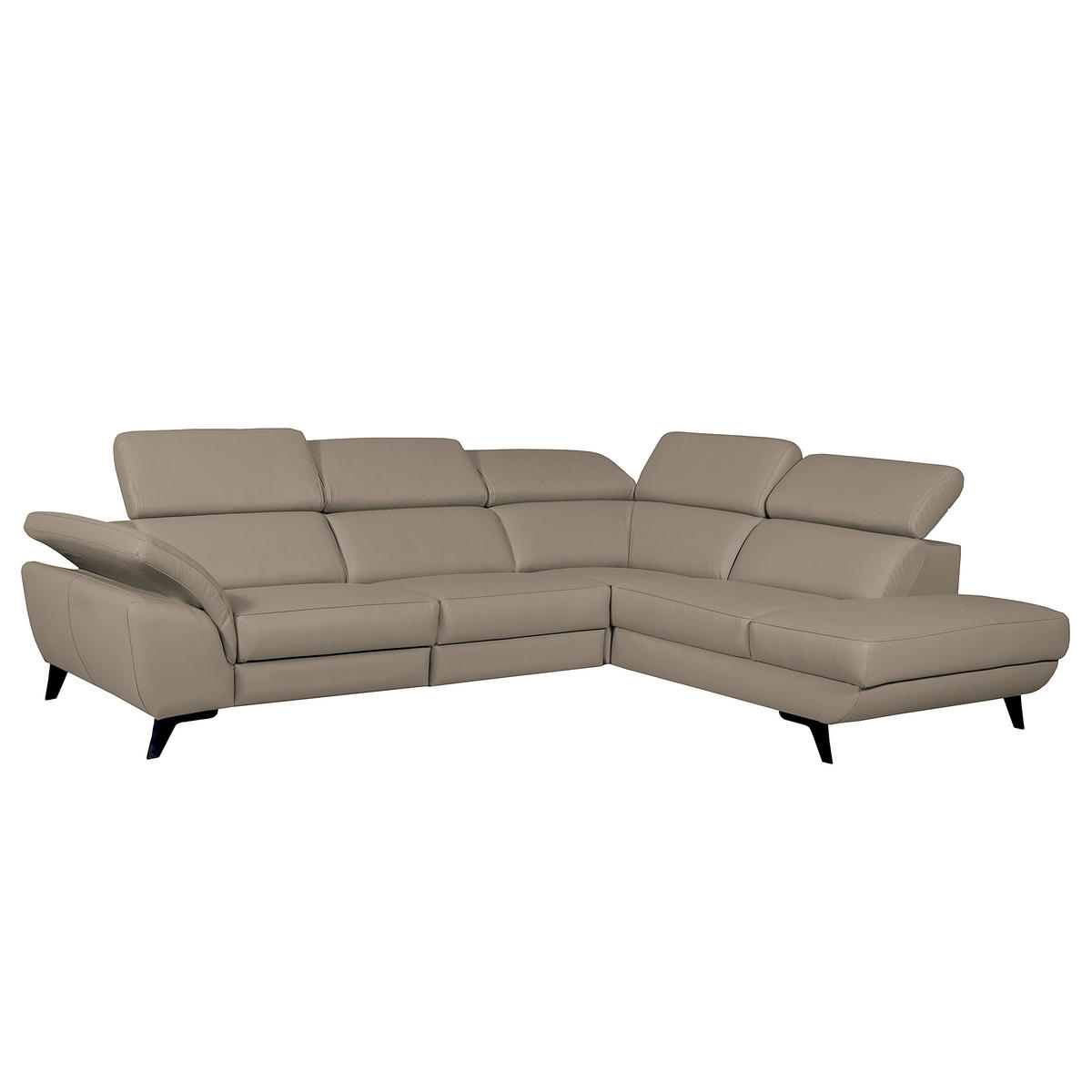 ECKSOFA DALLAS in Echtleder Taupe  228/283 cm  - Taupe/Schwarz, Design, Leder/Metall (228/283cm) - Livetastic