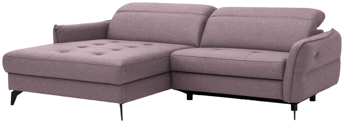 ECKSOFA Flachgewebe Altrosa  - Schwarz/Altrosa, Design, Textil/Metall (175/246cm) - Celina