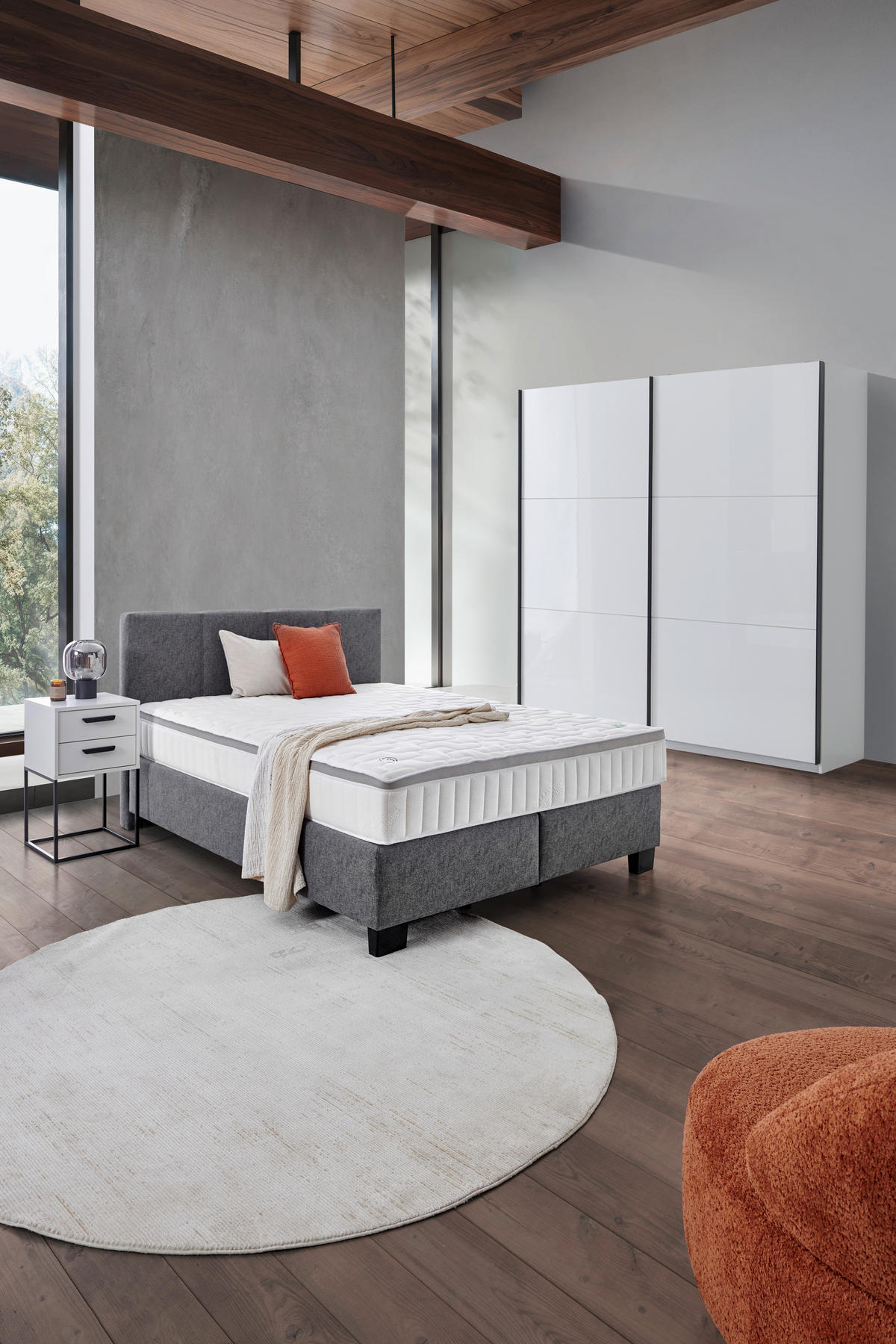 BOXSPRINGBETT 160/200 cm  in Platinfarben  - Platinfarben/Schwarz, Design, Kunststoff/Textil (160/200cm) - Hom`in