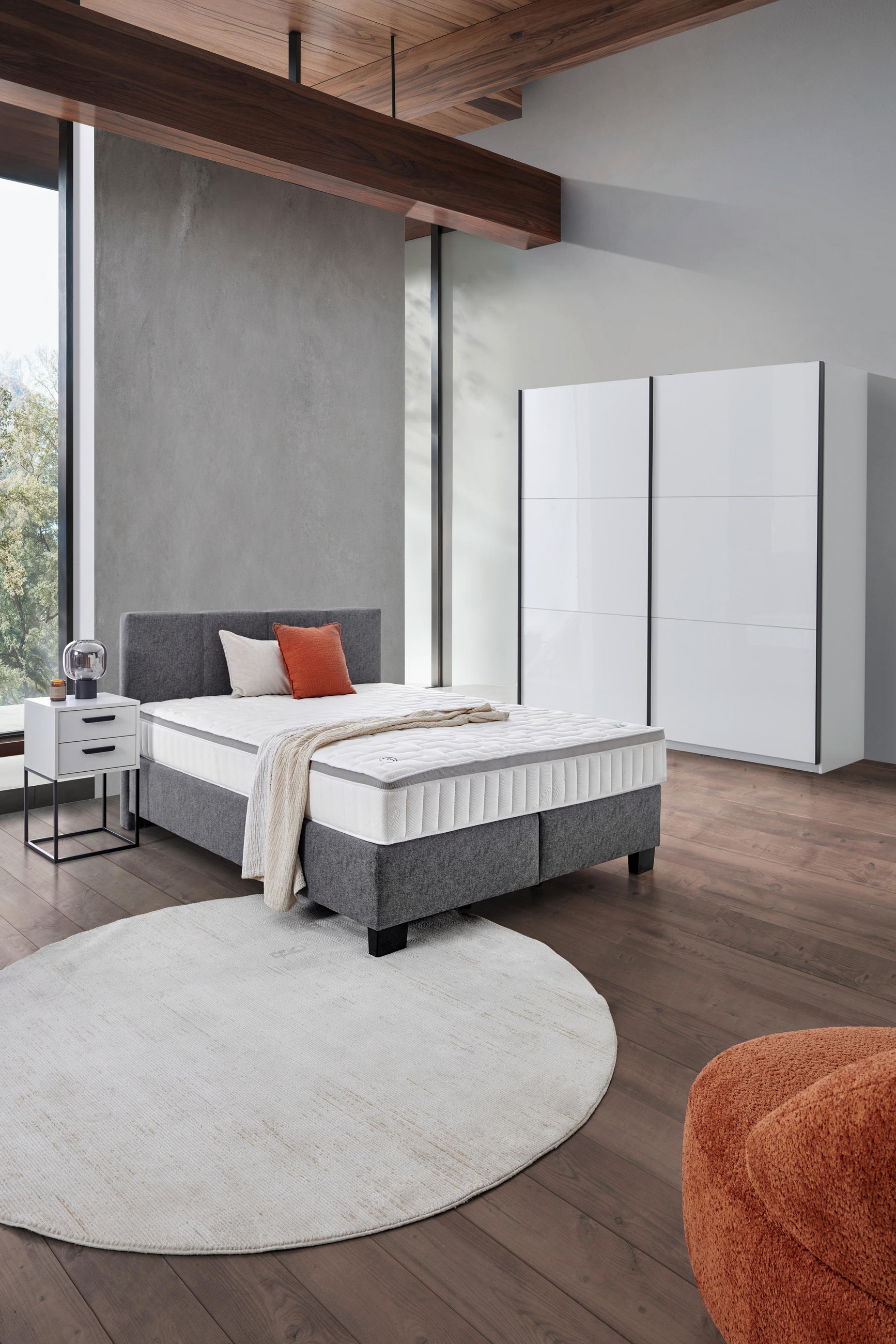 Thumbnail - Hom`in Boxspringbett, Platin, Textil, H2 + H3, Höhe ca. 25 cm, 160x200 cm, Stoffauswahl, Topper durchgehend, in verschie...
