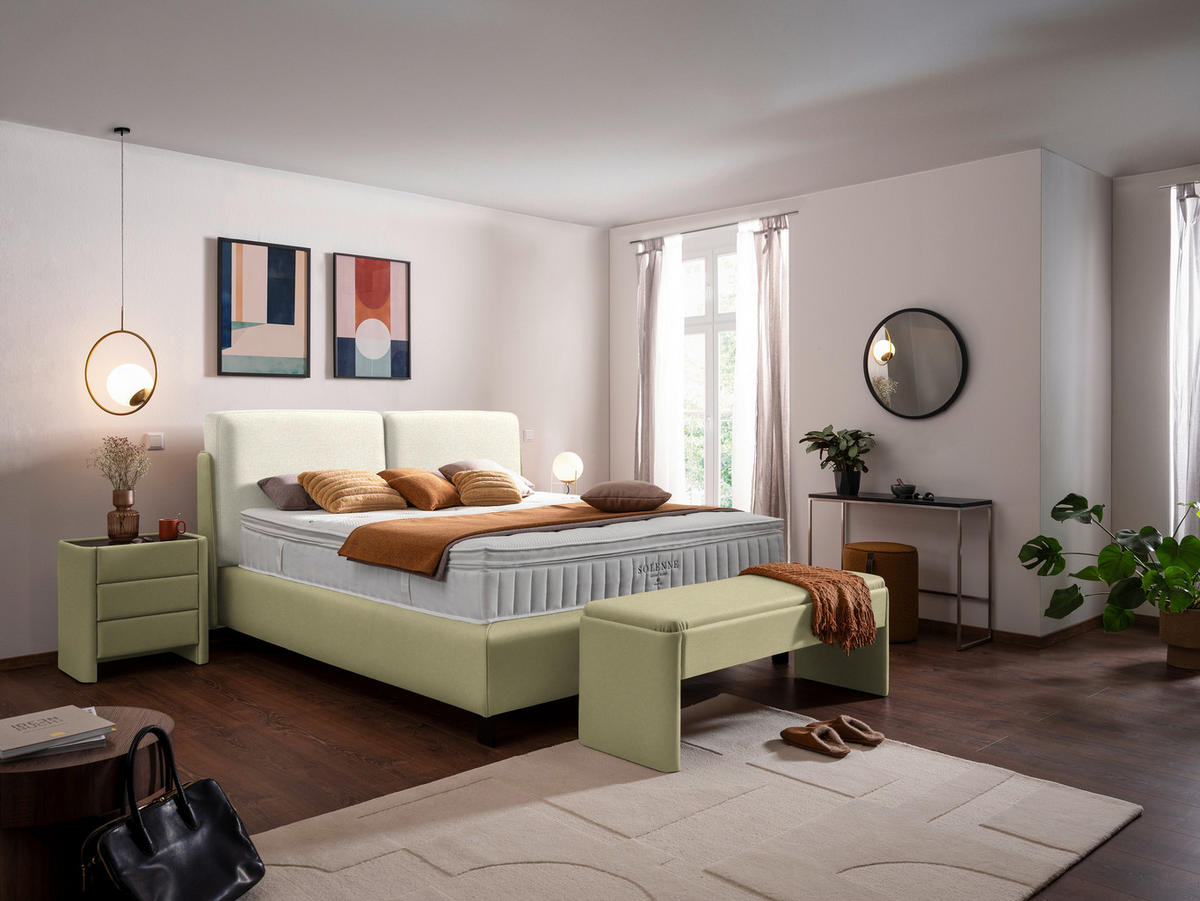 BOXSPRINGBETT 180/200 cm  in Weiß, Hellgrün  - Schwarz/Weiß, Design, Textil/Metall (180/200cm) - Johann Jakob