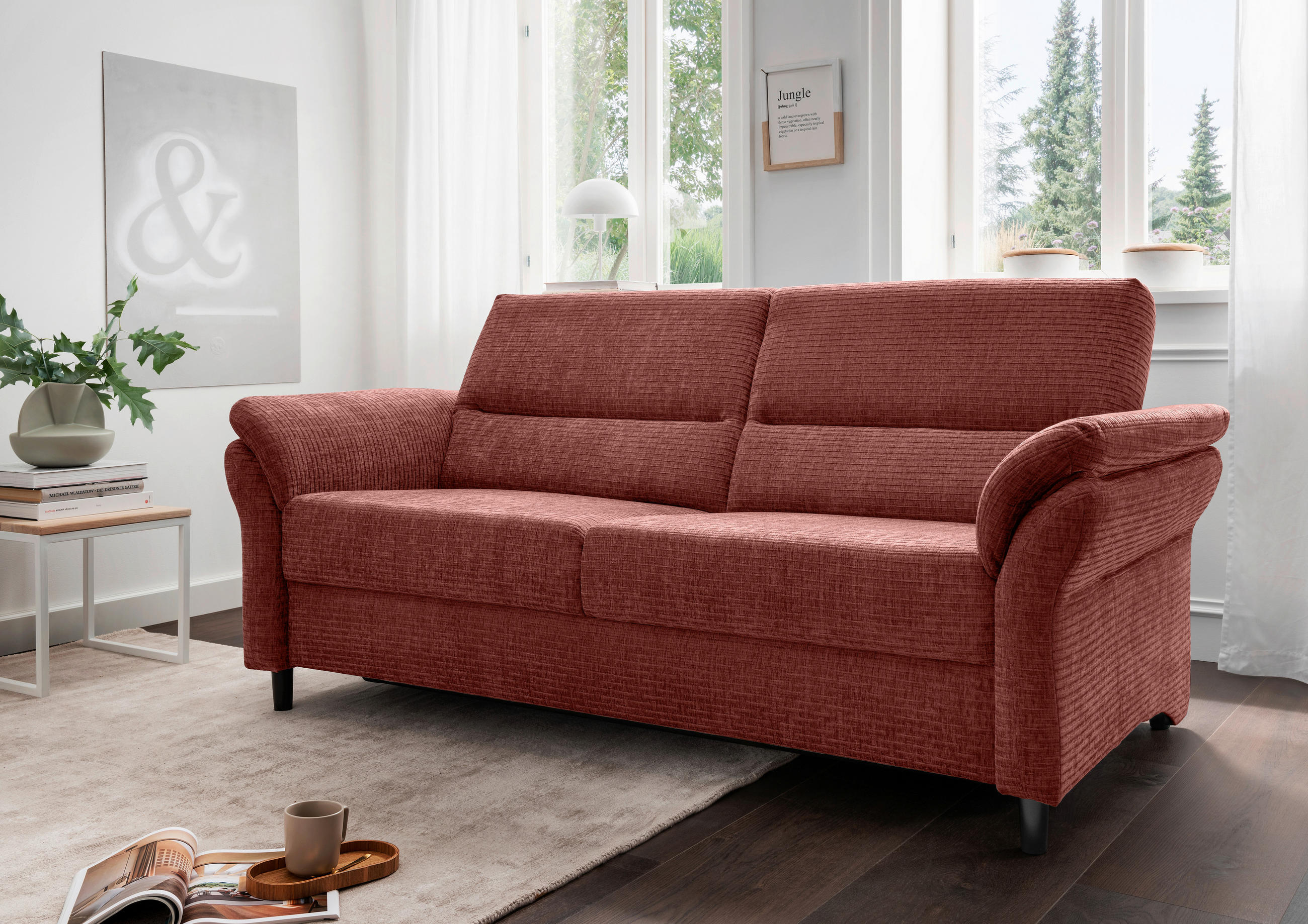 3-SITZER-SOFA in Mikrofaser Koralle  - Koralle/Schwarz, MODERN, Holz/Textil (192/90/89cm) - Livetastic