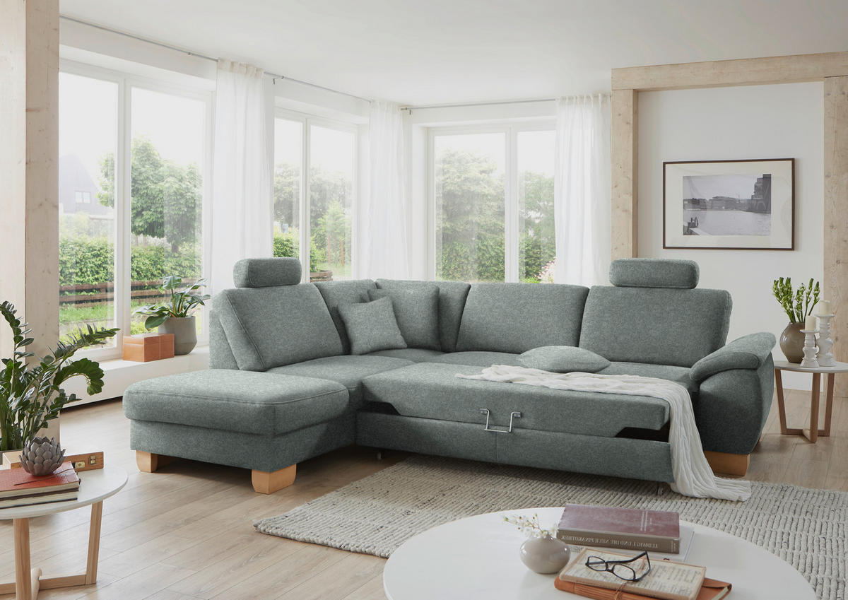 ECKSOFA in Mikrofaser Grau  - Wildeiche/Beige, Konventionell, Holz/Textil (236/286cm) - Voleo