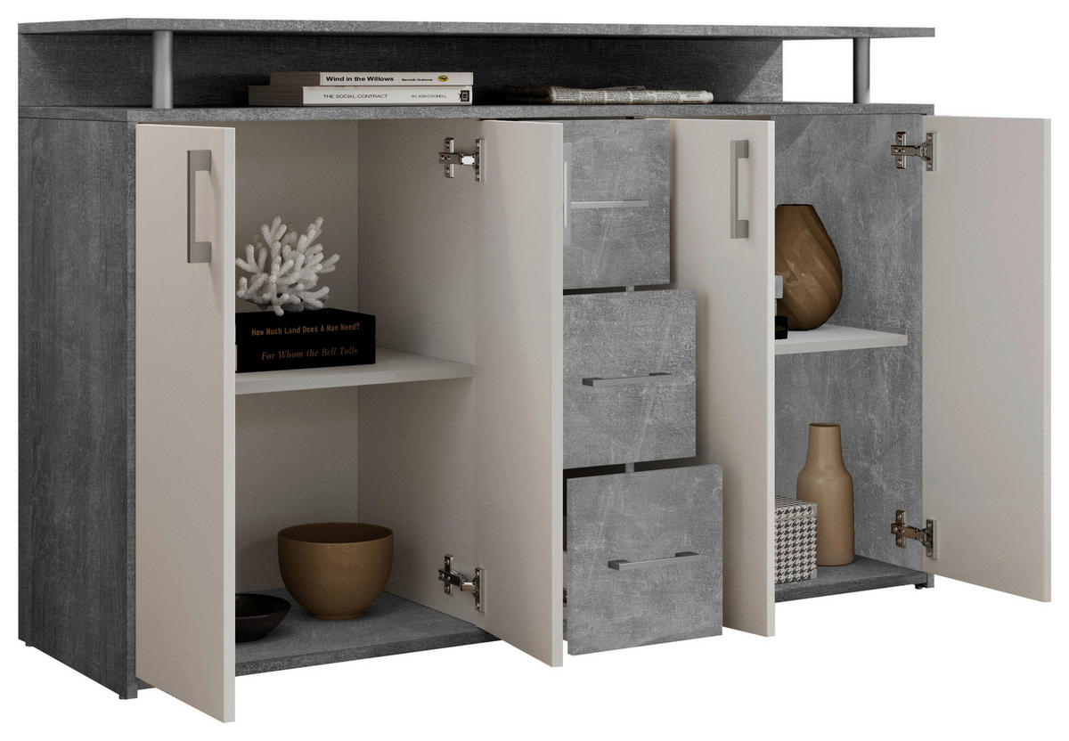 KOMODA   139/90/34 cm   siva, bijela  - bijela/srebrne boje, Design, drvni materijal/plastika (139/90/34cm) - Carryhome