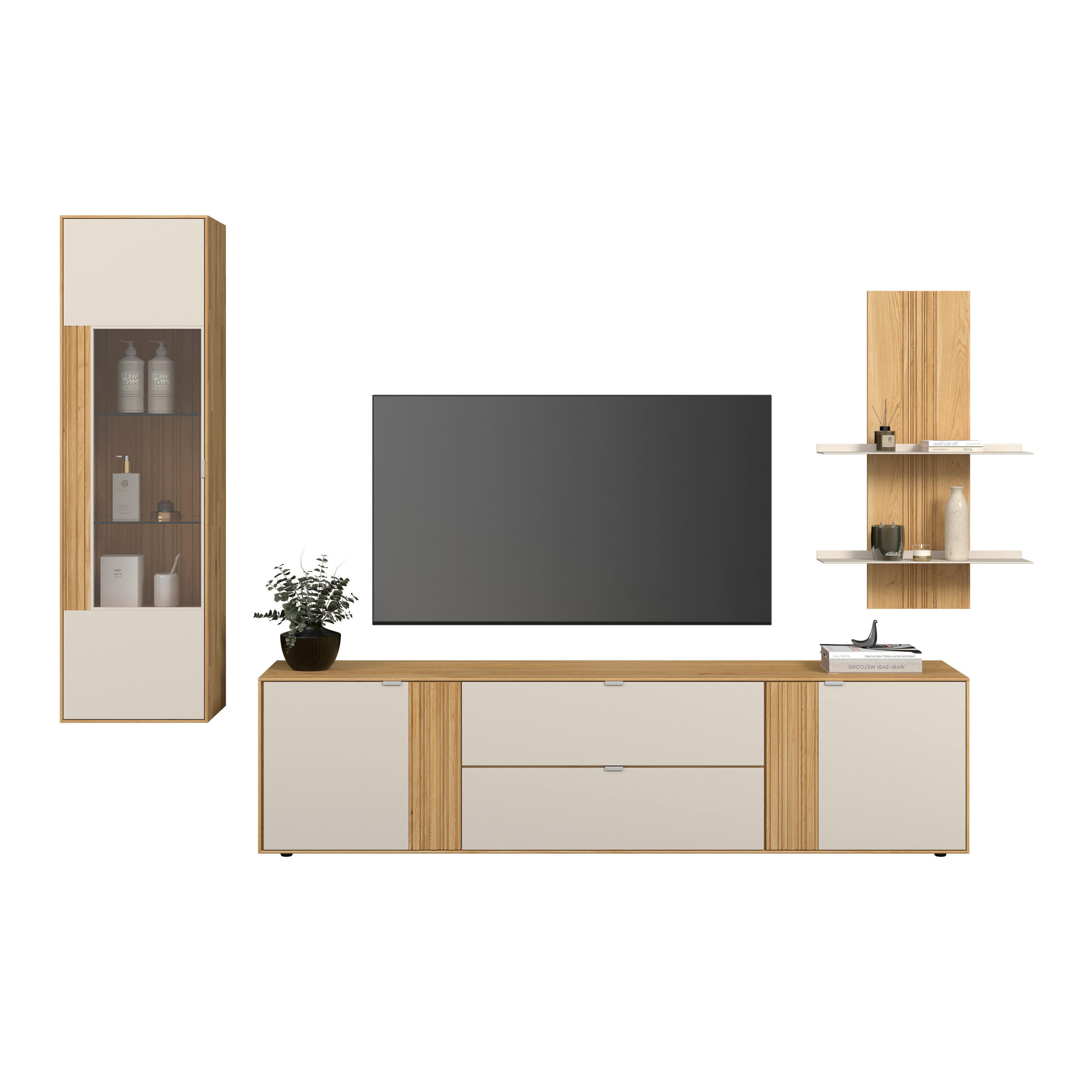 WOHNWAND  Kaschmir, Wildeiche 306,3/203,5/45,2 cm    - Kaschmir/Wildeiche, Design, Glas/Holz (306,3/203,5/45,2cm) - Dieter Knoll