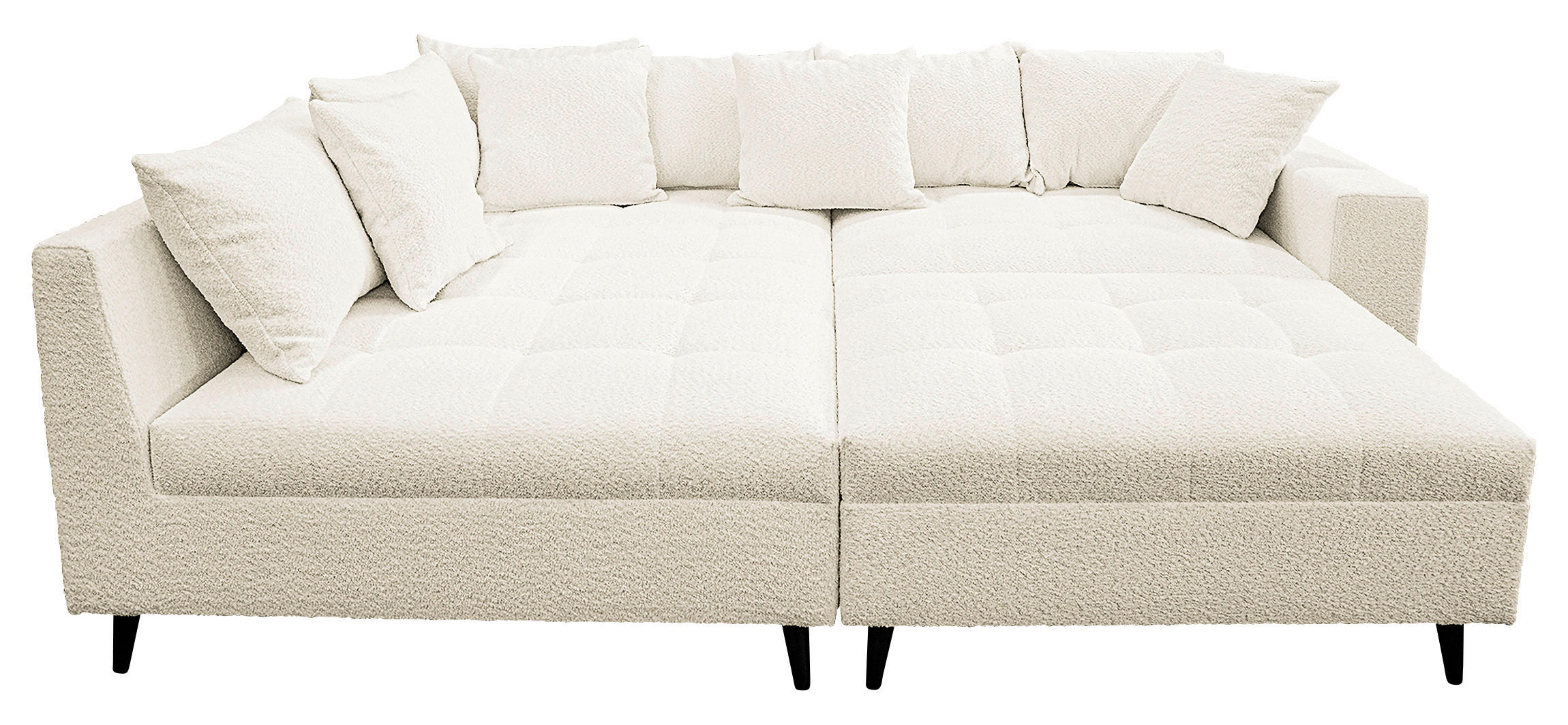 Ecksofa inkl. Hocker in Bouclé Weiss - Weiss/Schwarz, Design, Holz/Textil (174/247cm) - MID.YOU