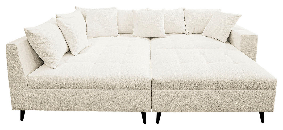 Ecksofa inkl. Hocker Weiß Bouclé  - Schwarz/Weiß, Design, Holz/Textil (174/247cm) - MID.YOU