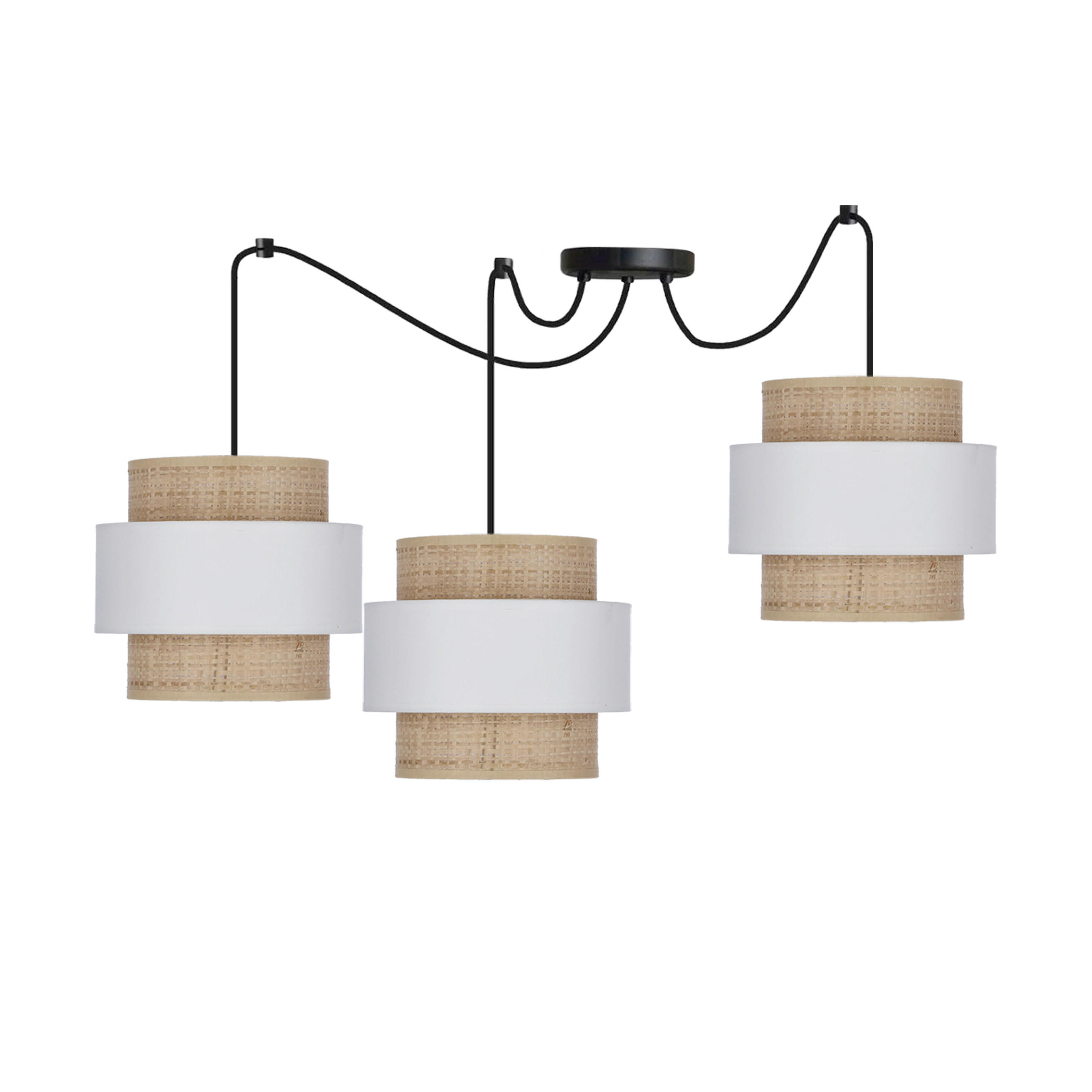 PENDELLEUCHTE Rattan 100/100/150 cm   - Creme/Schwarz, Natur, Kunststoff/Metall (100/100/150cm)
