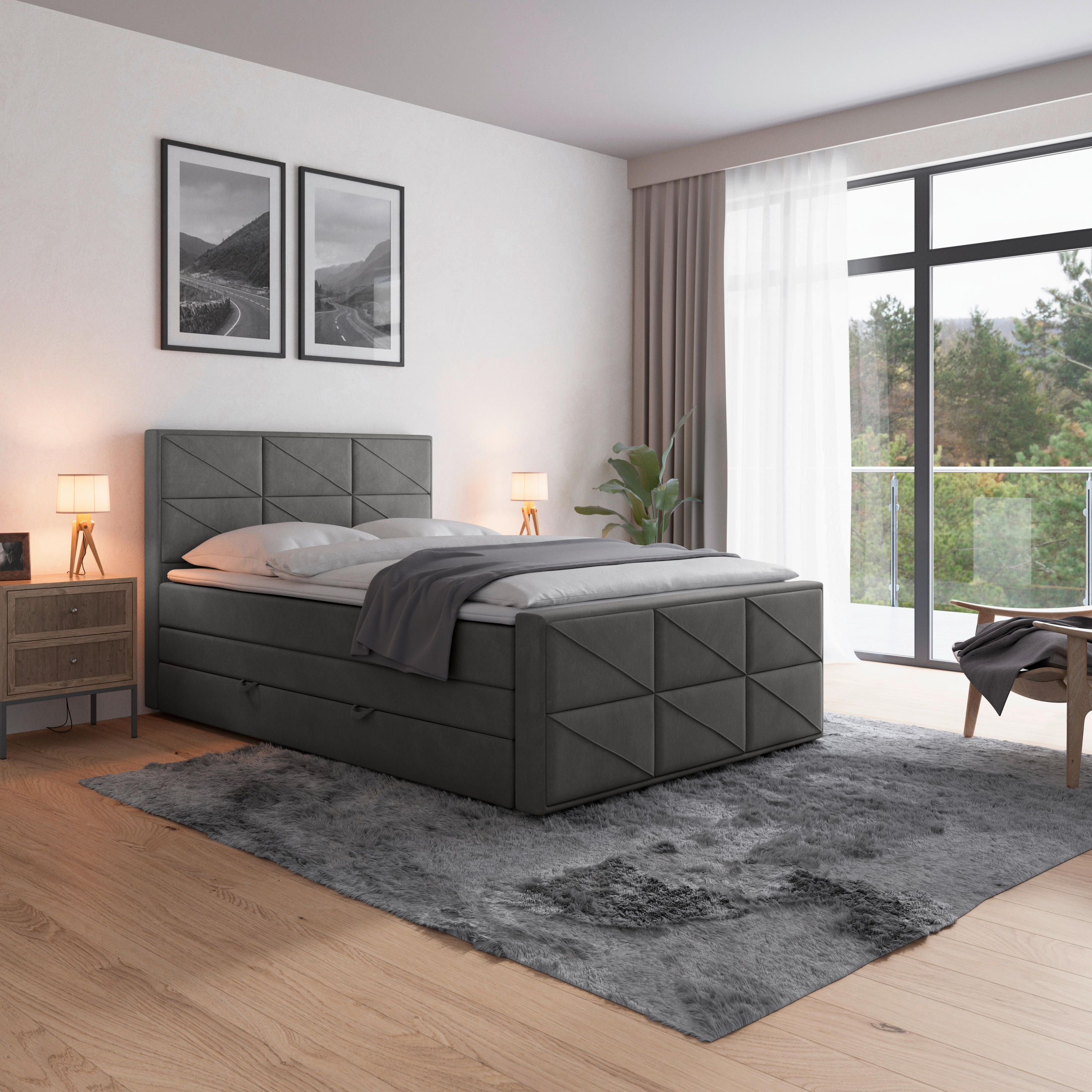 BOXSPRINGBETT 140/200 cm  in Anthrazit  - Anthrazit, MODERN, Holz/Kunststoff (140/200cm) - MID.YOU