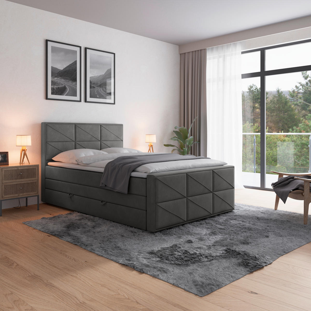BOXSPRINGBETT 140/200 cm  in Anthrazit  - Anthrazit, MODERN, Holz/Kunststoff (140/200cm) - MID.YOU