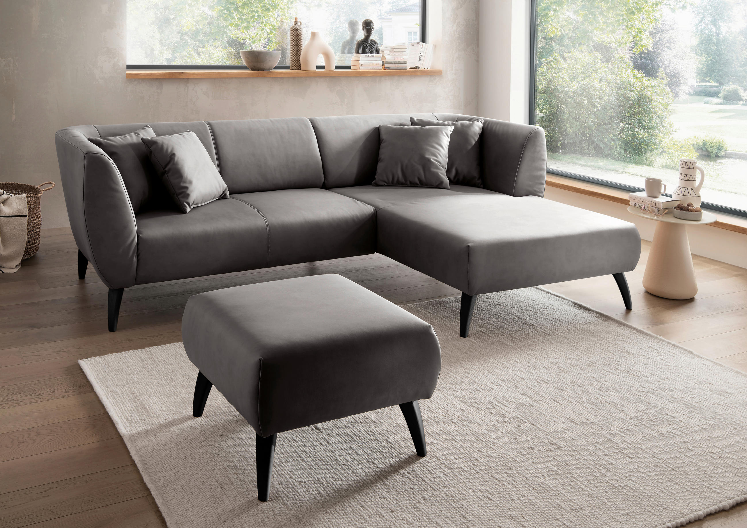 ECKSOFA in Lederlook Anthrazit - Anthrazit/Schwarz, Modern, Holz/Textil (264/160cm) - Livetastic