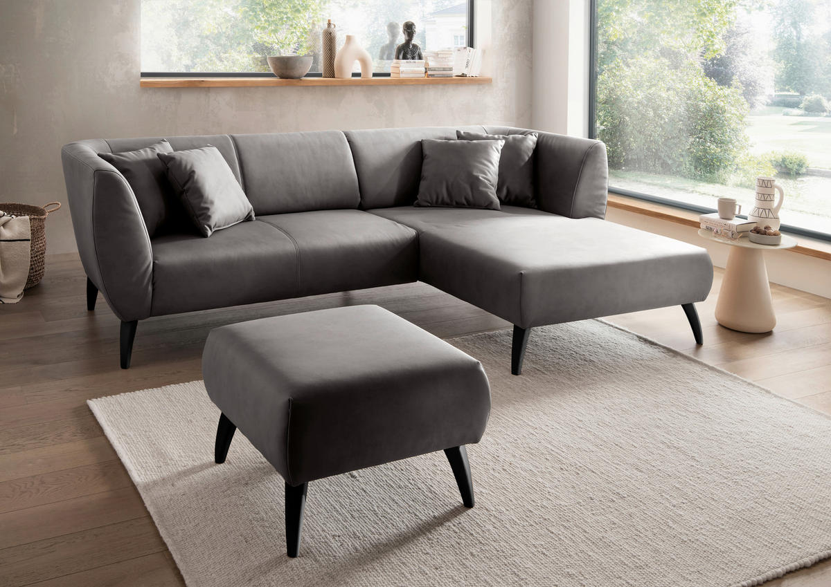 ECKSOFA in Lederlook Anthrazit  - Anthrazit/Schwarz, Modern, Holz/Textil (264/160cm) - Livetastic