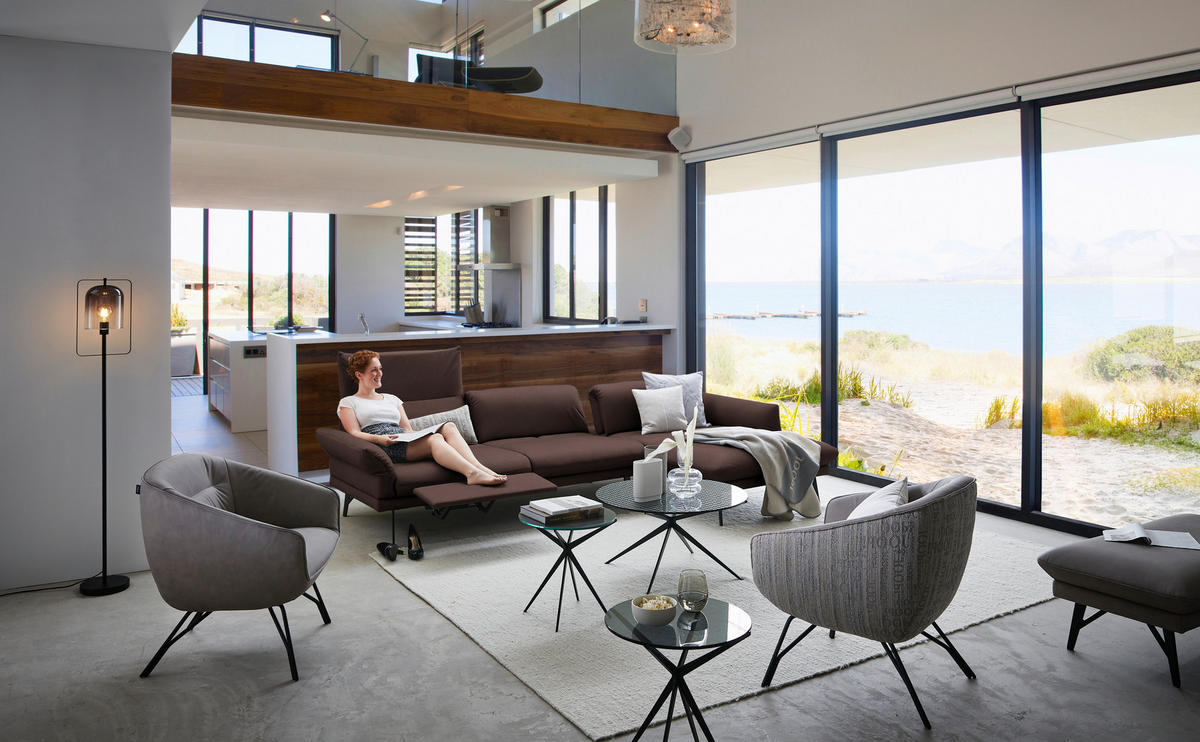 ECKSOFA Posh in Echtleder Braun  308/173 cm  - Anthrazit/Braun, Design, Leder/Metall (308/173cm) - Joop!