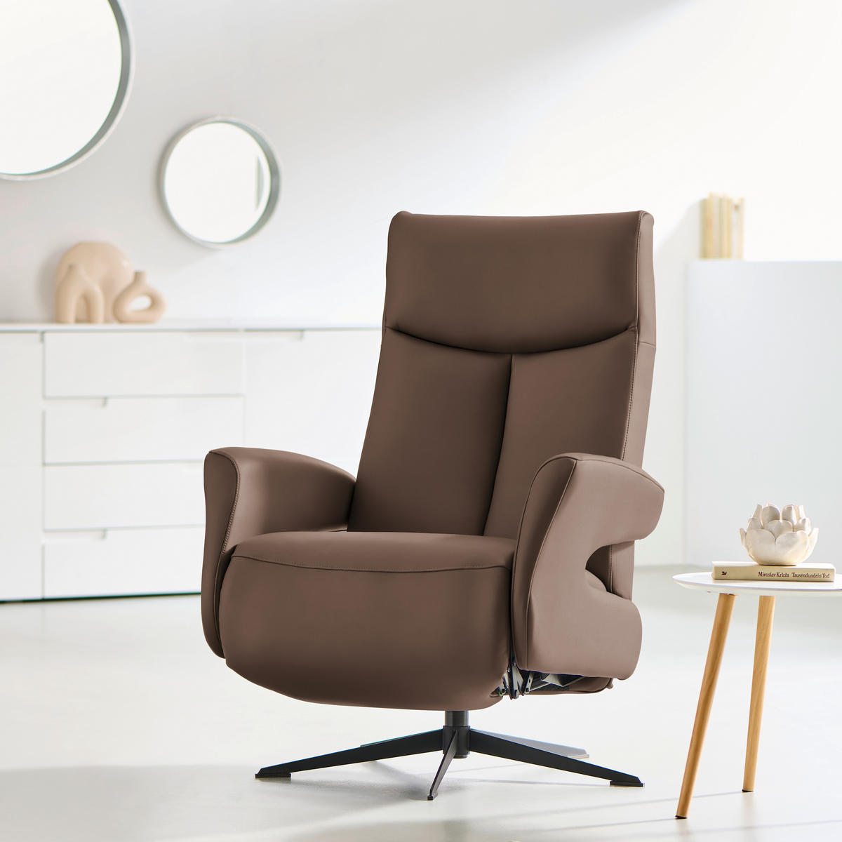RELAXSESSEL in Leder Hellbraun  - Hellbraun/Schwarz, Design, Leder/Metall (74/105/82cm) - Welnova