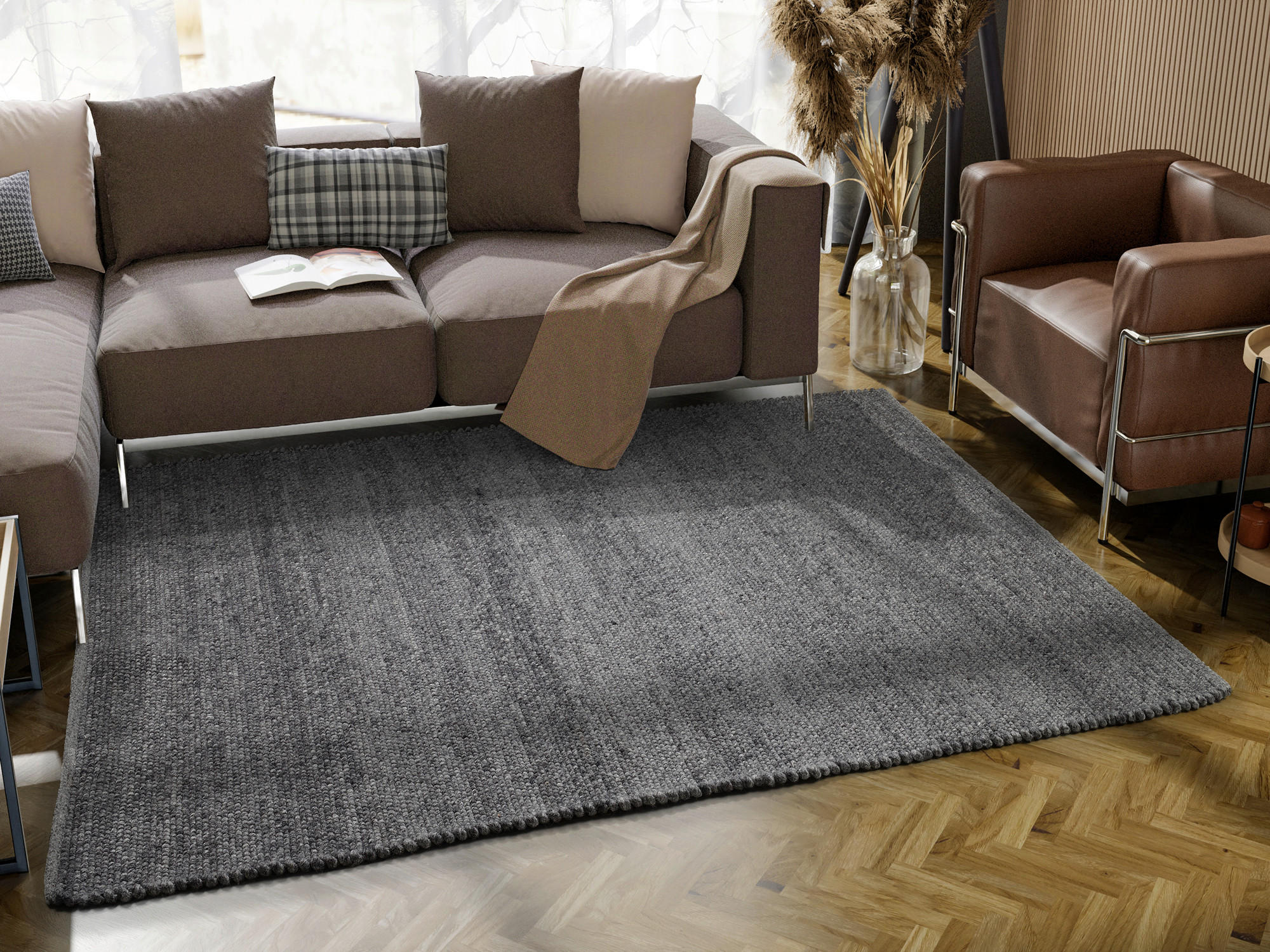 HANDWEBTEPPICH 90/160 cm Helsinki Anthrazit  - Anthrazit, Basics, Textil (90/160cm) - Linea Natura