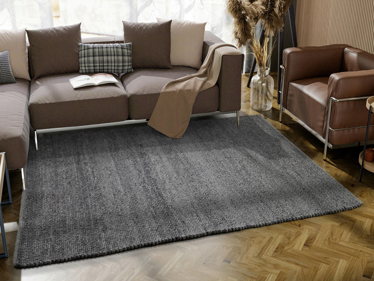 HANDWEBTEPPICH 90/160 cm Helsinki Anthrazit  - Anthrazit, Basics, Textil (90/160cm) - Linea Natura