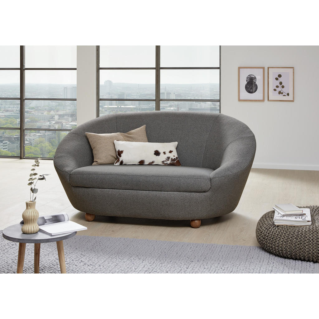 Thumbnail - Looks by W.Joop 2-Sitzer-Sofa Looks IV, Blau, Grau, Textil, Eiche, massiv, 178x82x114 cm, Made in EU, Rücken echt, Wohnz...