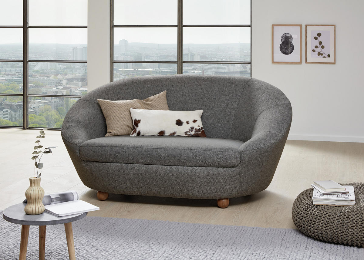 2-SITZER-SOFA in Webstoff Blau, Grau  - Blau/Eichefarben, Design, Holz/Textil (178/82/114cm) - LOOKS by W.Joop