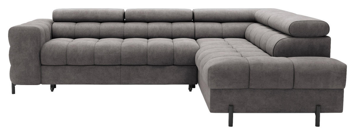 ECKSOFA FERUCCE Grau Chenille Bettkasten, Kopfteilverstellung  - Schwarz/Grau, Design, Textil/Metall (276/200cm) - MID.YOU