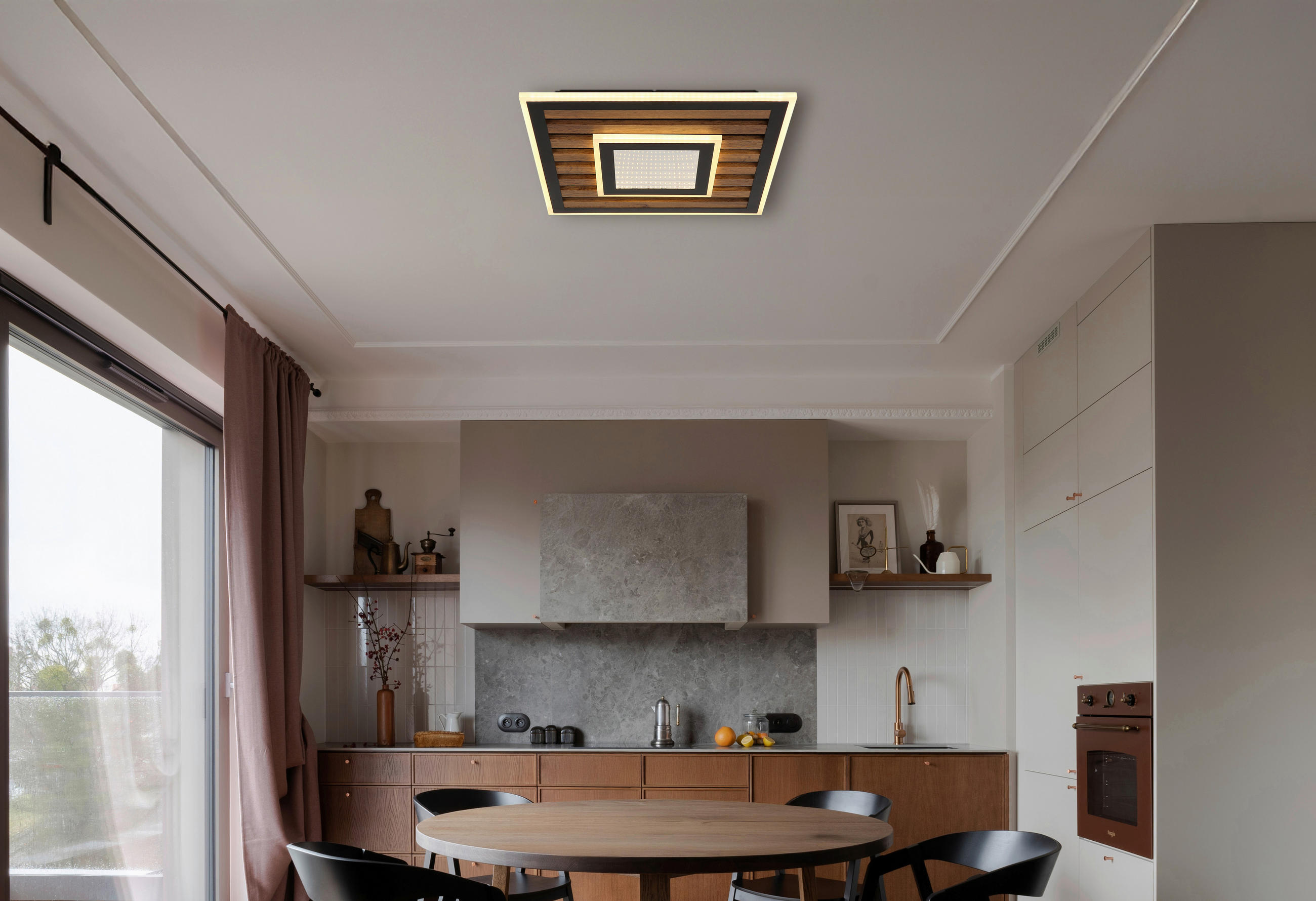 LED-DECKENLEUCHTE 40/40/6 cm   - Dunkelbraun/Schwarz, Natur, Holzwerkstoff/Kunststoff (40/40/6cm) - Globo