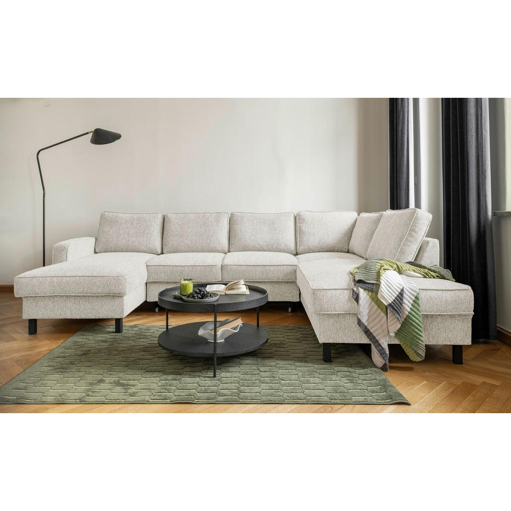 Thumbnail - Mid.you Wohnlandschaft, Beige, Textil, Eiche, 8-Sitzer, Füllung: Schaumstoffflocken, Ottomane rechts, U-Form, 298x198 cm...