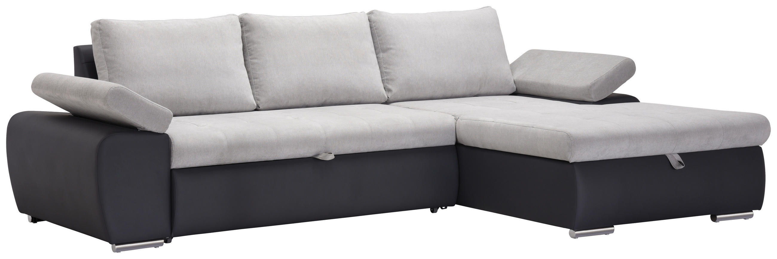 Thumbnail - Livetastic Ecksofa, Hellgrau, Dunkelgrau, Textil, 3-Sitzer, Ottomane rechts, L-Form, 271x175 cm, Made in Europe, seitenv...