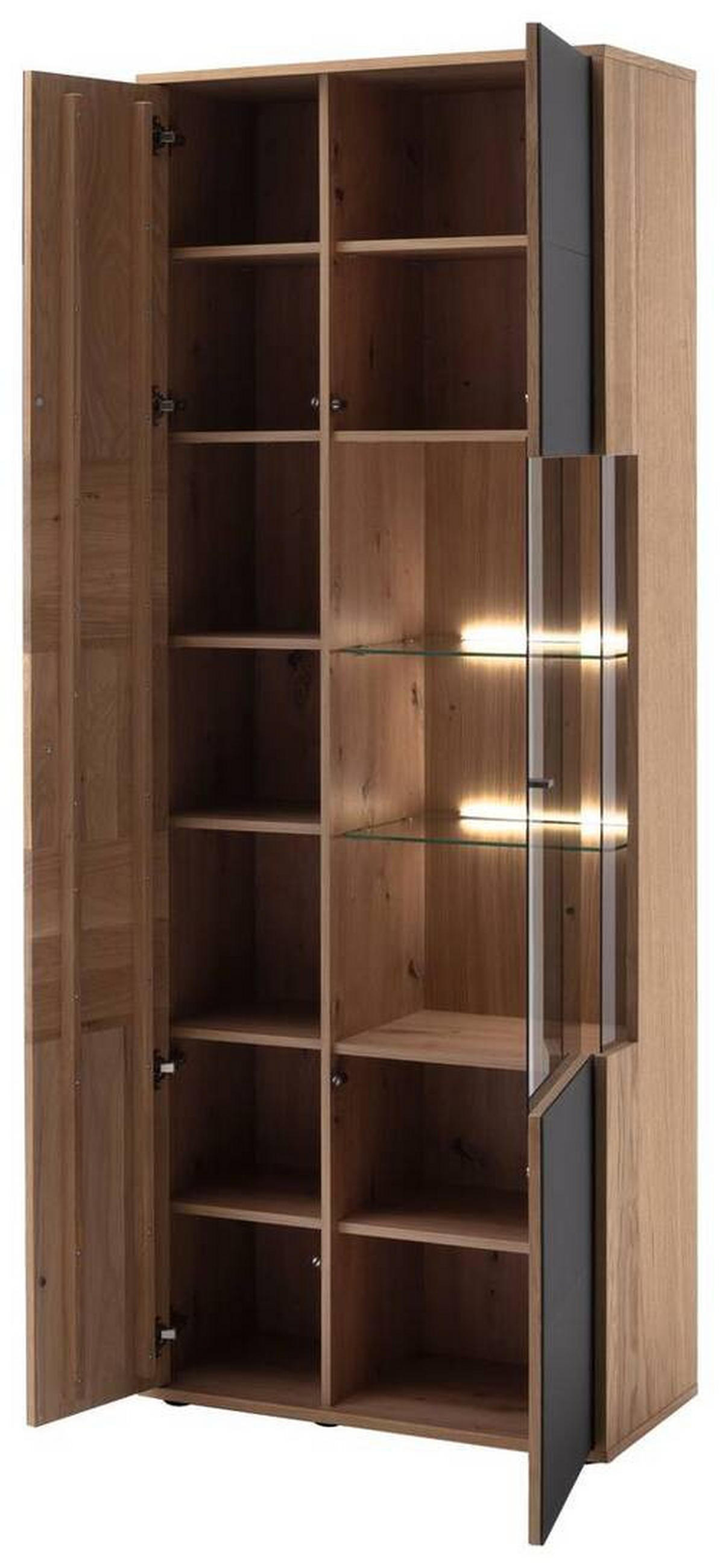 VITRINE in furniert, massiv Balkeneiche Anthrazit, Eiche Bianco  - Eiche Bianco/Anthrazit, Design, Glas/Holz (79/207/37cm) - MID.YOU