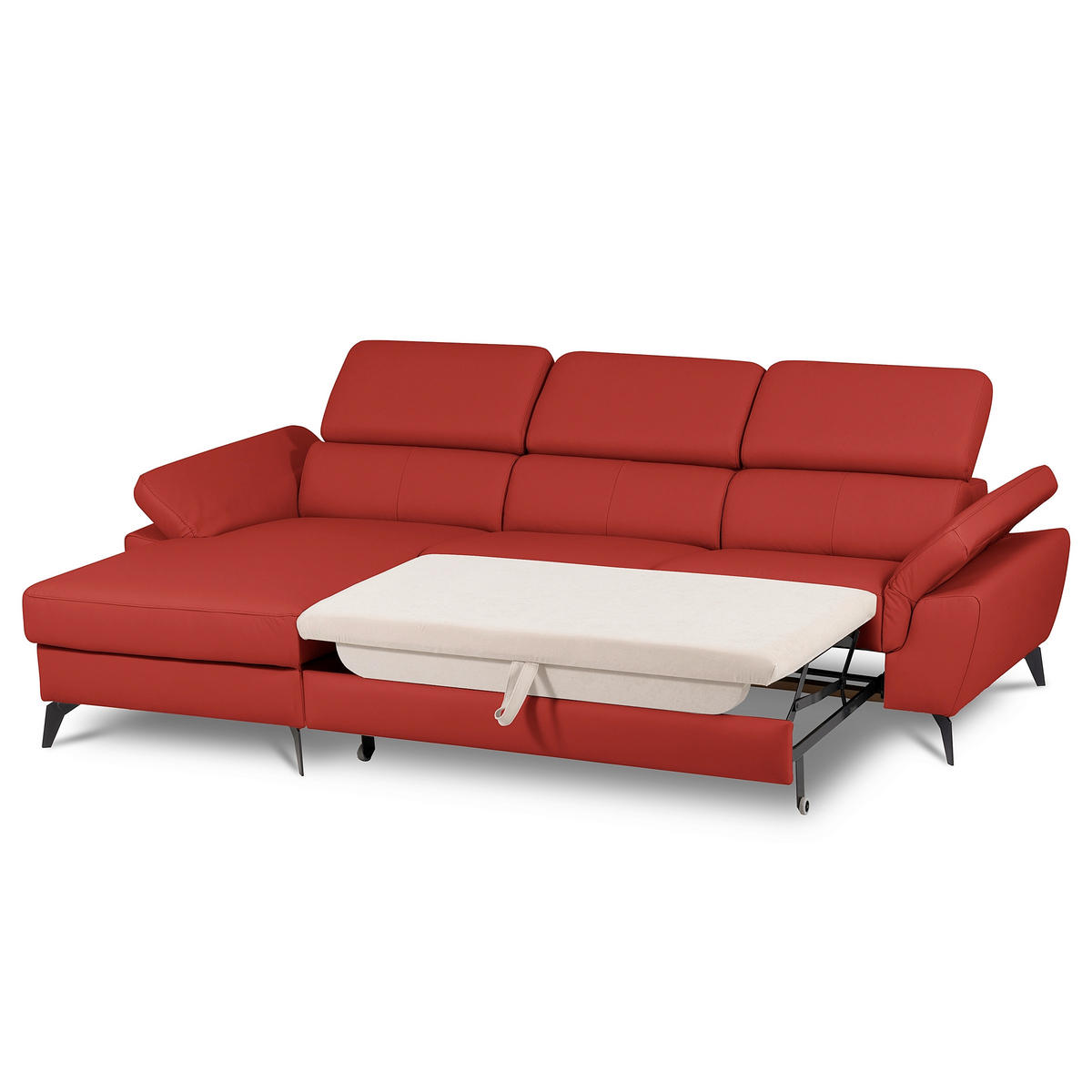 ECKSOFA Lederlook Echtleder Rot  - Rot/Schwarz, Design, Leder/Textil (179/252cm) - Livetastic