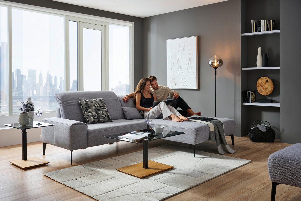 ECKSOFA in Mikrofaser Hellgrau  - Hellgrau/Schwarz, Design, Textil/Metall (273/203cm) - Johann Jakob