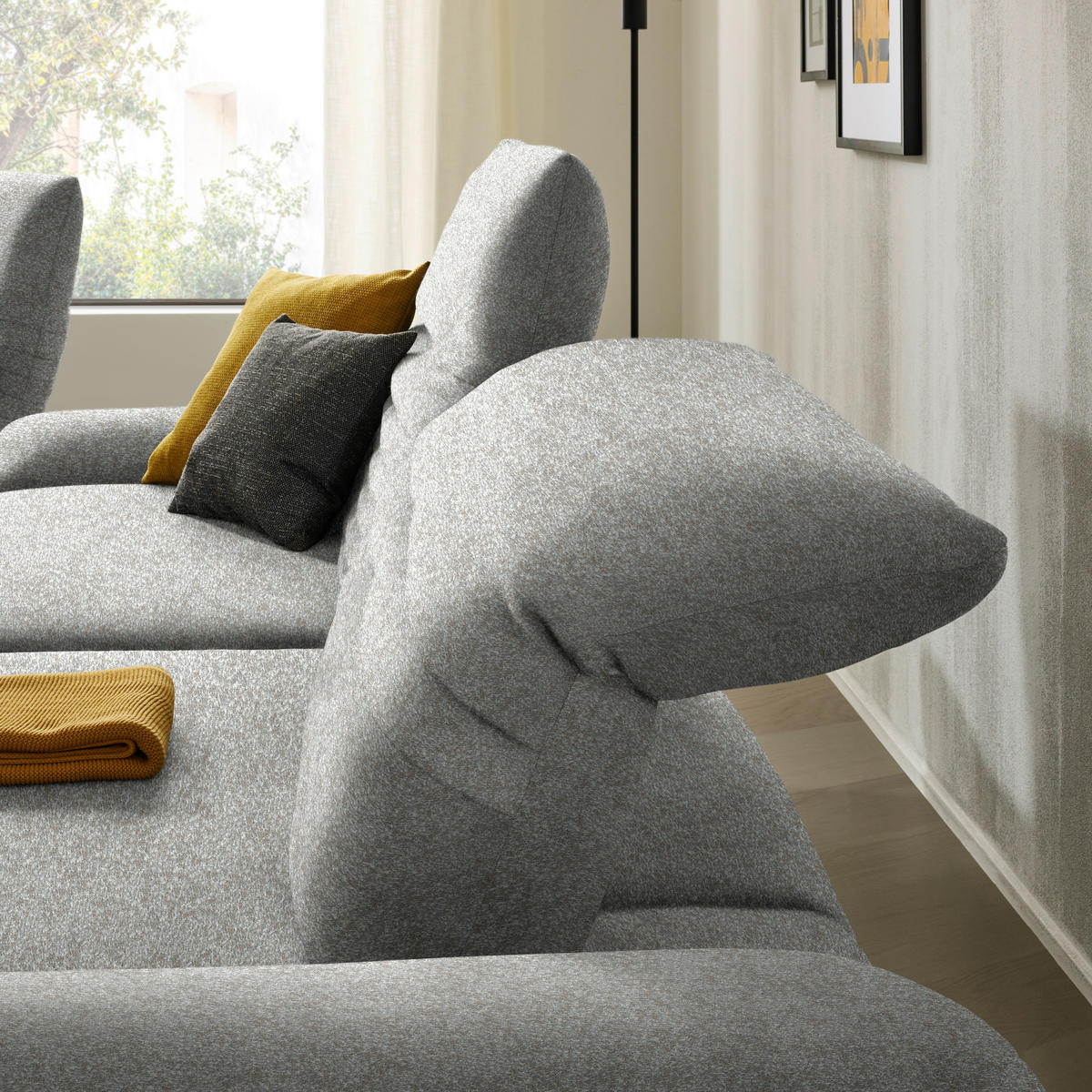 ECKSOFA  in Bouclé Grau  280/170-195 cm  - Schwarz/Grau, Design, Textil/Metall (280/170-195cm) - Dieter Knoll