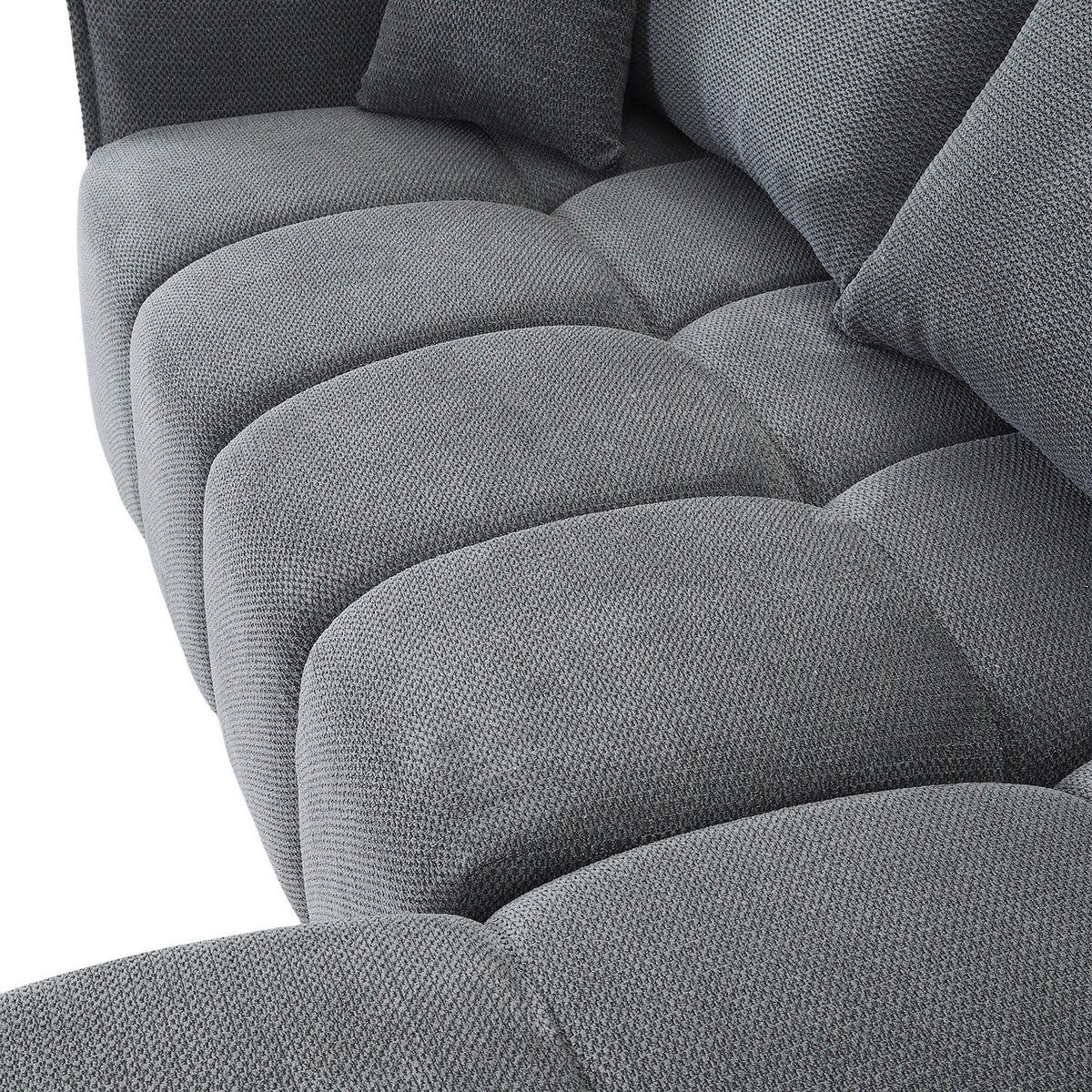 ECKSOFA Grau Plüsch Zierkissen, Rückenkissen, Bettkasten, Schlaffunktion, Rücken echt, Liegefläche im Originalstoff  - Schwarz/Grau, KONVENTIONELL, Kunststoff/Textil (253/192cm) - Carryhome