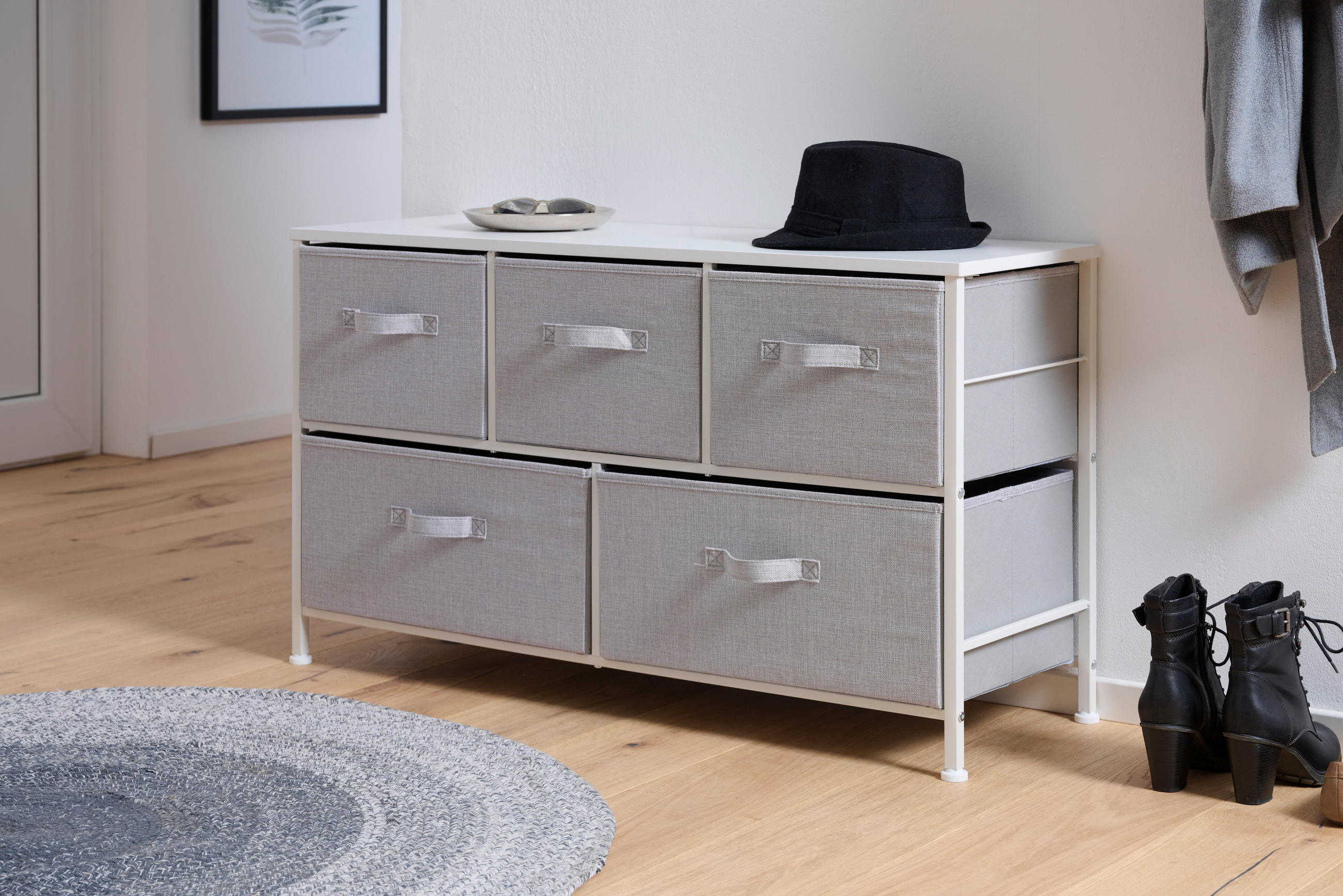 KOMMODE in 99/55/30 cm - Weiß/Grau, MODERN, Holzwerkstoff/Textil (99/55/30cm) - PBJ