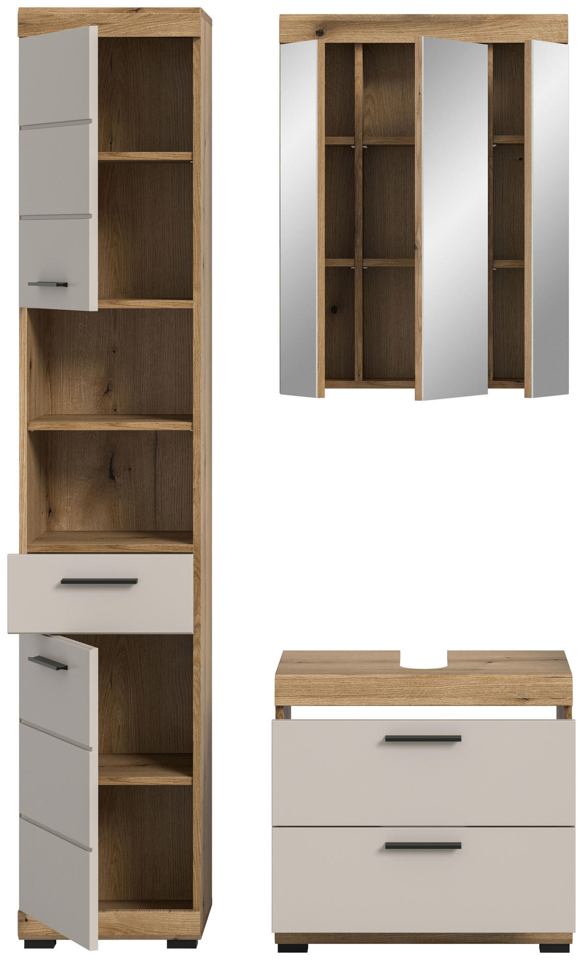 BADEZIMMER 3-teilig  in 134 cm  - Kaschmir/Schwarz, MODERN, Glas/Holzwerkstoff (134cm) - MID.YOU