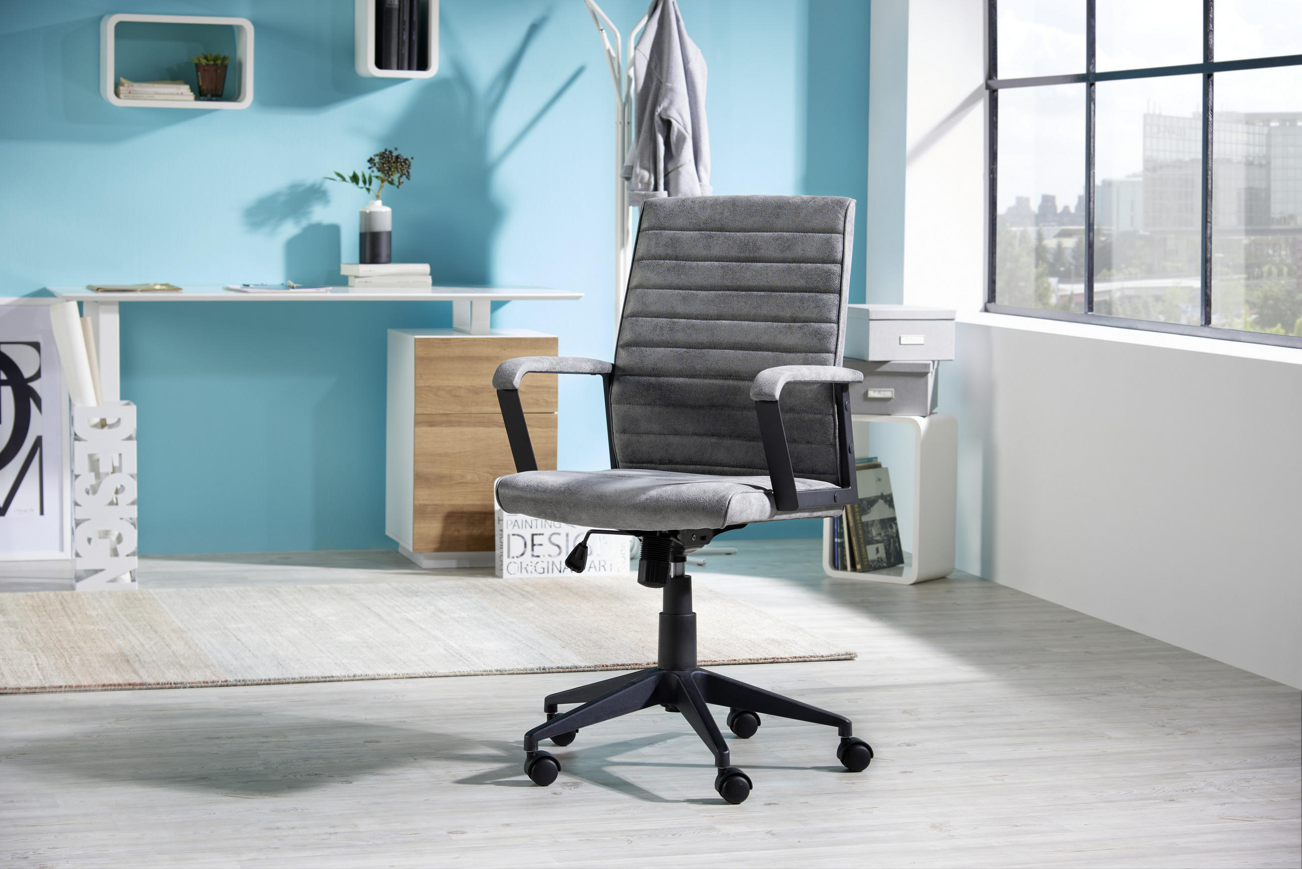 DREHSTUHL in Webstoff Grau, Schwarz - Schwarz/Grau, Design, Kunststoff/Textil (57/95-105/61cm) - Livetastic