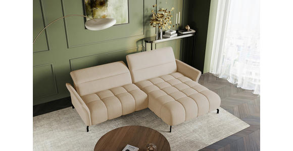 ECKSOFA Beige Flachgewebe Rücken echt, Kopfteilverstellung, Sitztiefenverstellung  - Beige/Schwarz, KONVENTIONELL, Textil/Metall (272/175cm) - Carryhome
