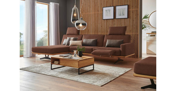 ECKSOFA in Flachgewebe Braun  - Schwarz/Braun, Natur, Holz/Textil (170/326cm) - Valnatura