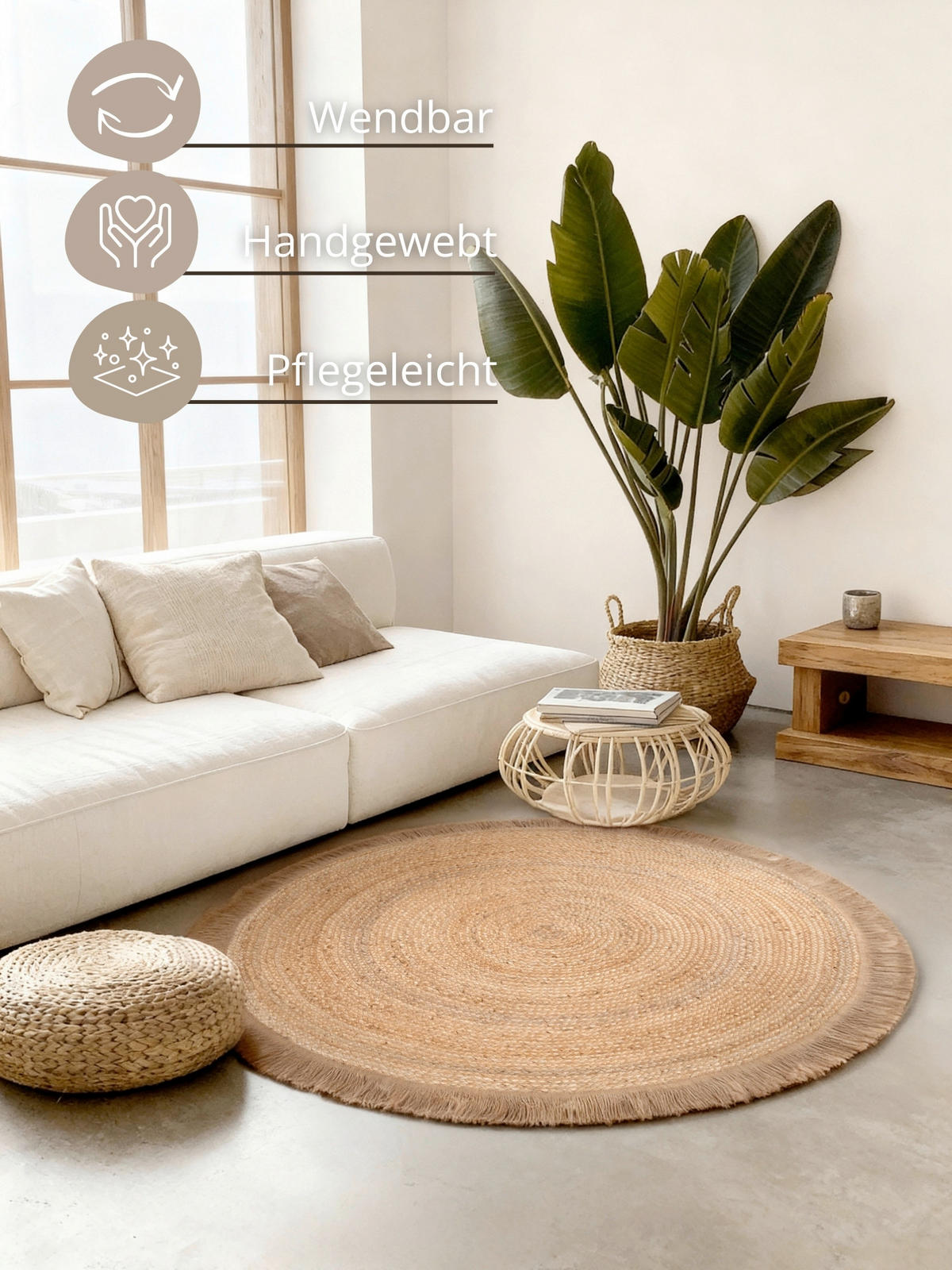 JUTETEPPICH 150 cm Jute Braided Goldbraun rund  - Goldbraun, Basics, Textil (150cm) - Hanse Home
