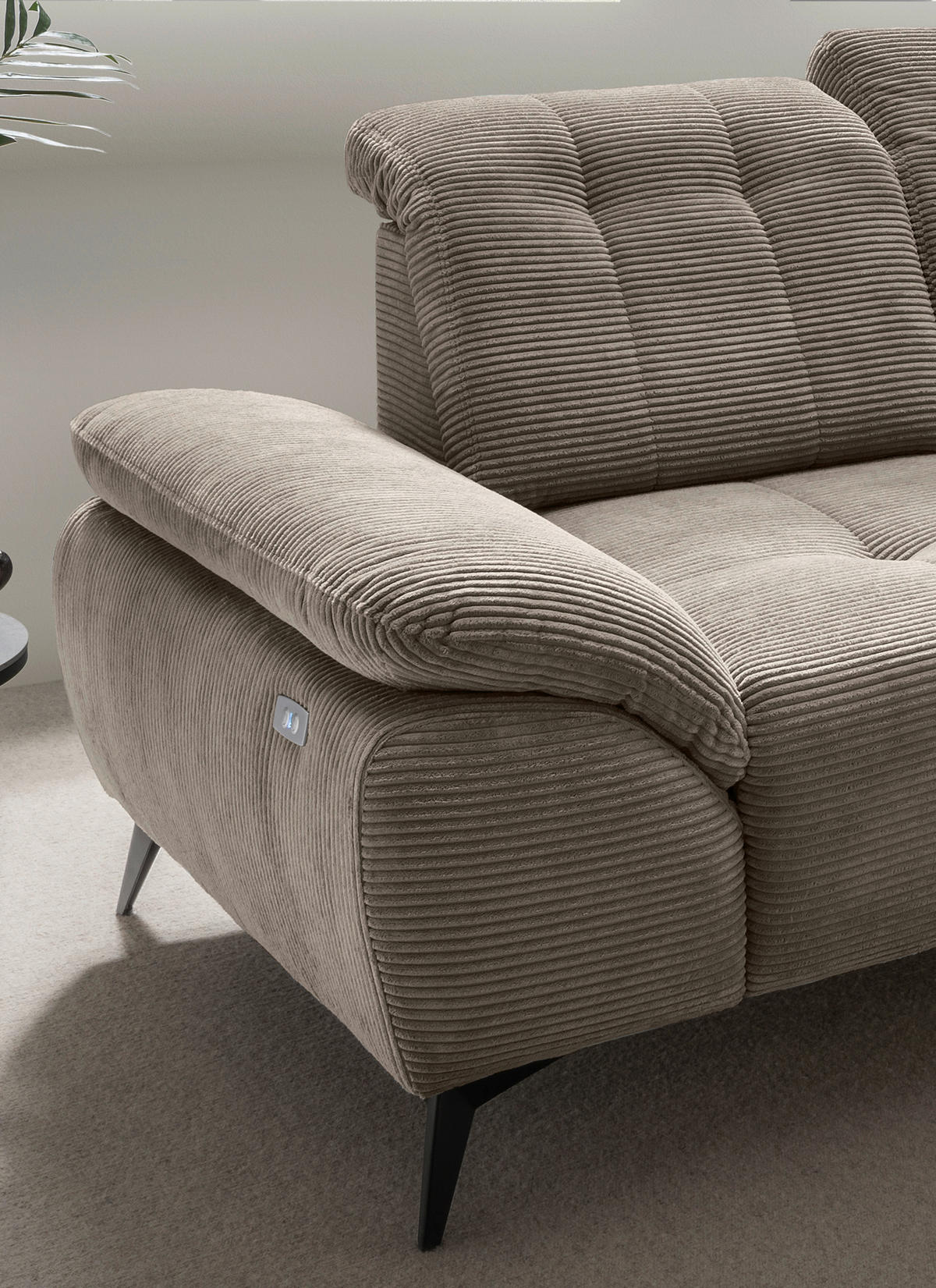 ECKSOFA in Cord Graubraun  - Graubraun/Schwarz, Modern, Textil/Metall (272/200cm) - Livetastic