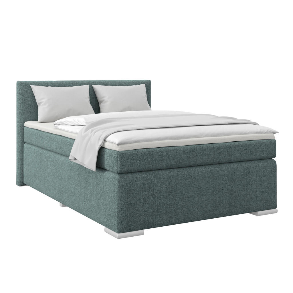 Boxspringbett Mira Webstoff Blau, Lf: 140x200cm