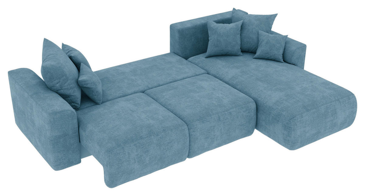 ECKSOFA in Samt Blau  293/195 cm  - Chromfarben/Blau, KONVENTIONELL, Kunststoff/Textil (293/195cm) - Carryhome